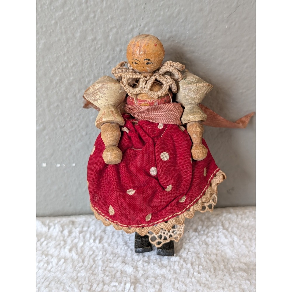 Antique German Miniature Wooden Peg Doll Folk Vintage Penny Doll
